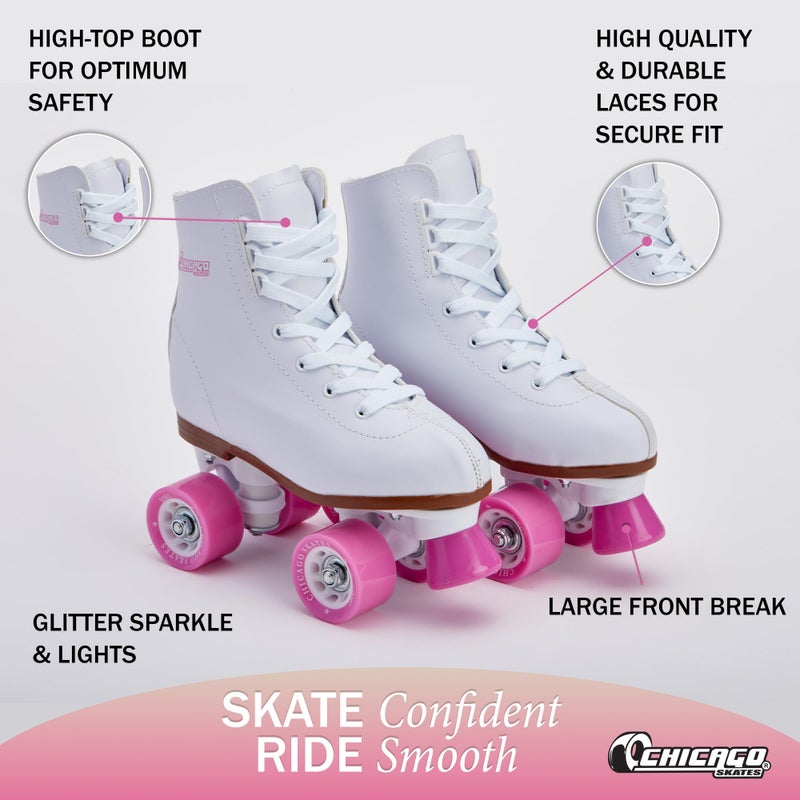 Chicago Skates Chicago Girls Rink Roller Skates â€“ Classic High-Top Quad Skates, Padded Ankle Collar, 54mm Urethane Wheels, Adjustable Trucks, Indoor & Outdoor - Image 4